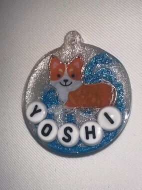 Custom Corgi Pet Name Tag - Blue & White Glitter